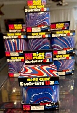 NeeDoh Nice Cube Swirlin' USA Squish Toy Red White Blue